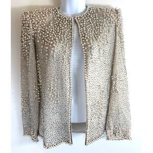 Vintage Victoria Royal Ltd Blazer Jacket Ivory Pearl and Beaded Formal Size 4